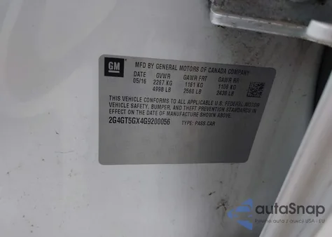 2016 Buick Regal Turbo Premium Ii from USA, damaged, VIN 2G4GT5GX4G9200056